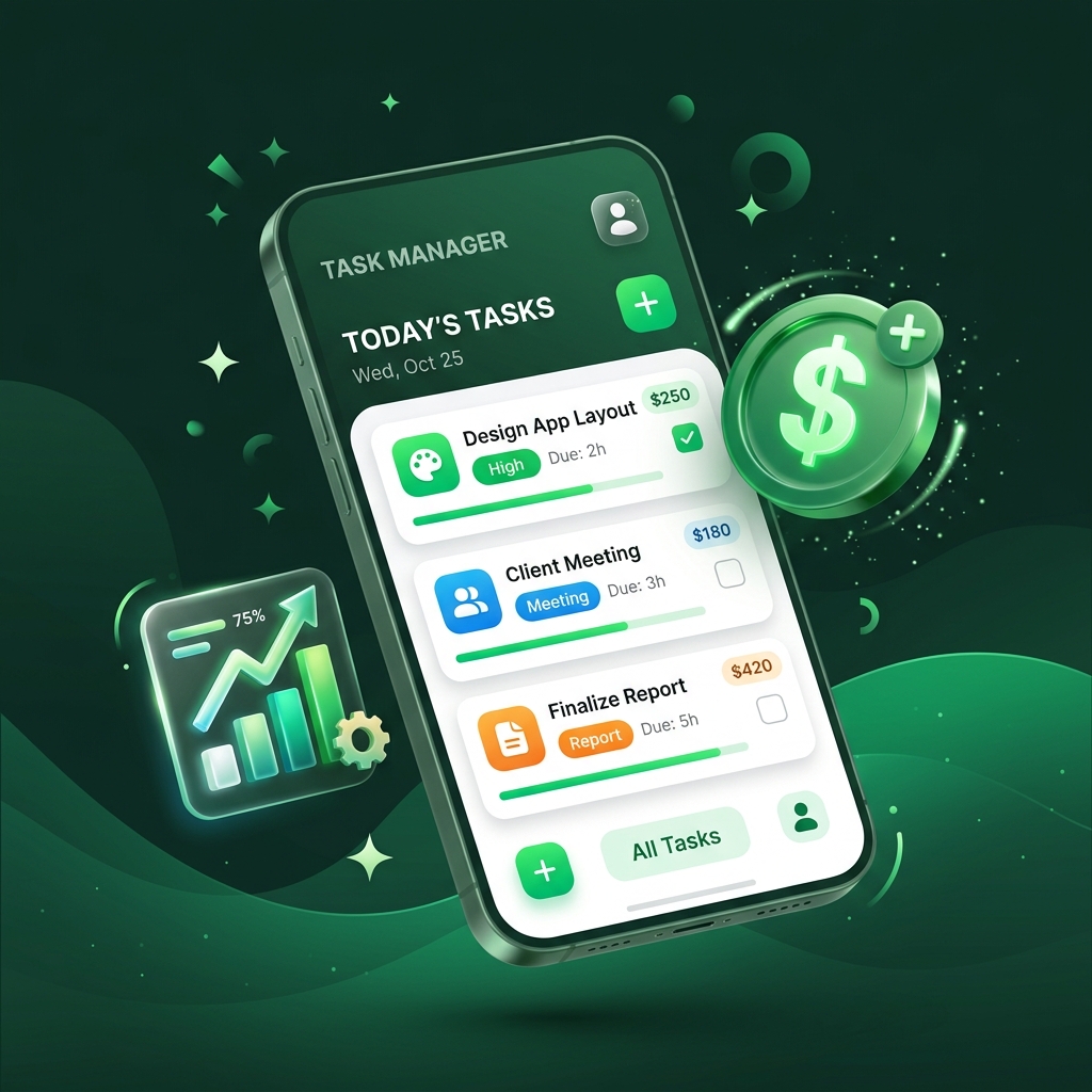 MicroTask App 3D Mockup